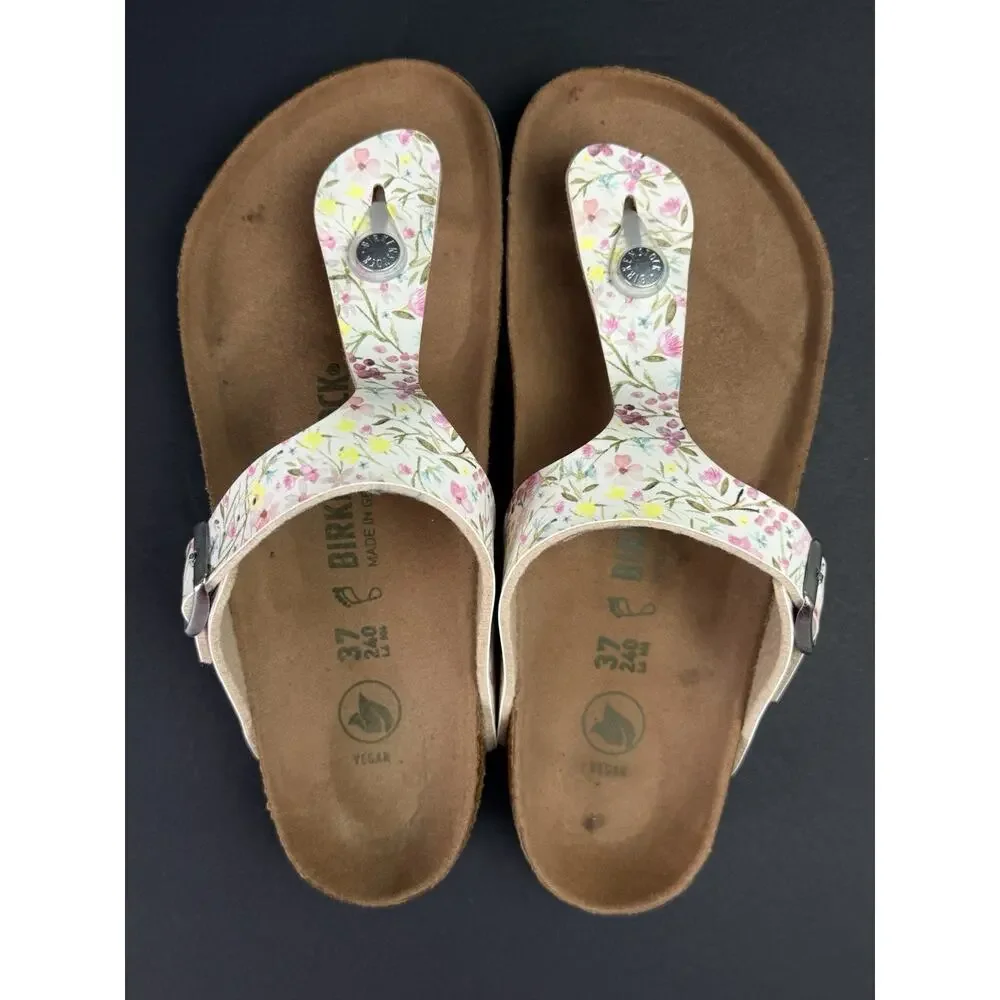 Birkenstock Gizeh Vegan Women’s 6 Watercolor Flower White Sandals EU 37